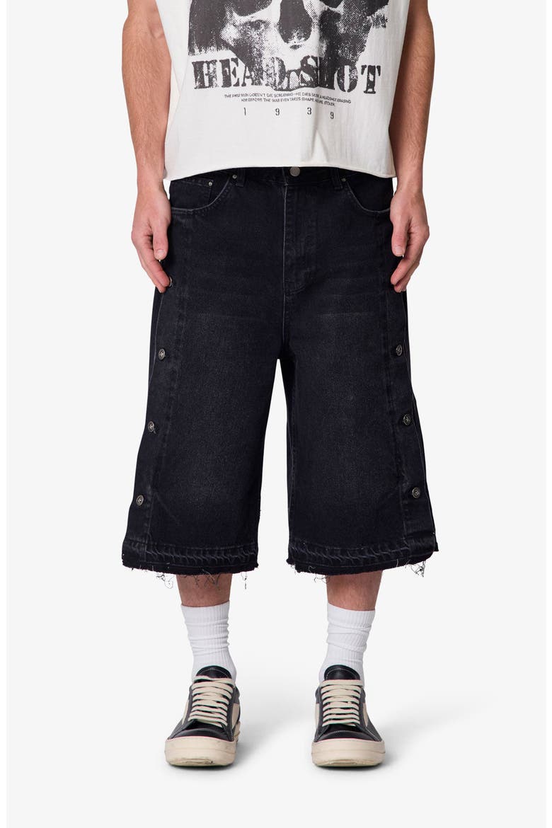 Ultra Baggy Offset Button Denim Shorts, Main, color, BLACK