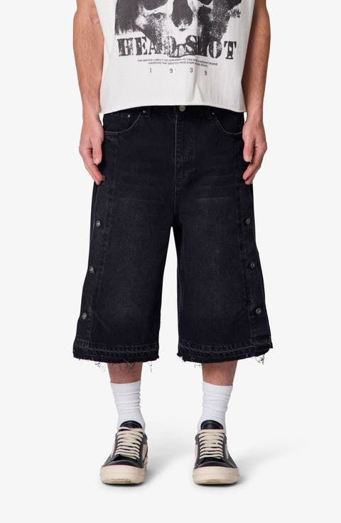 Ultra Baggy Offset Button Denim Shorts