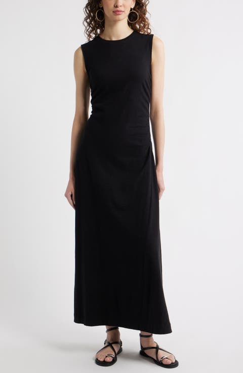 Side Ruched Cotton Maxi Dress