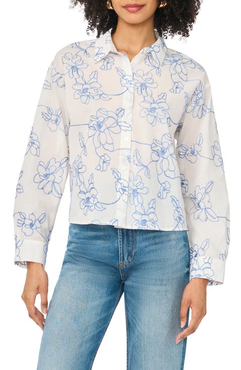 Floral Embroidered Cropped Shirt