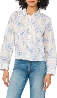 Vince Camuto Floral Embroidered Cropped Shirt