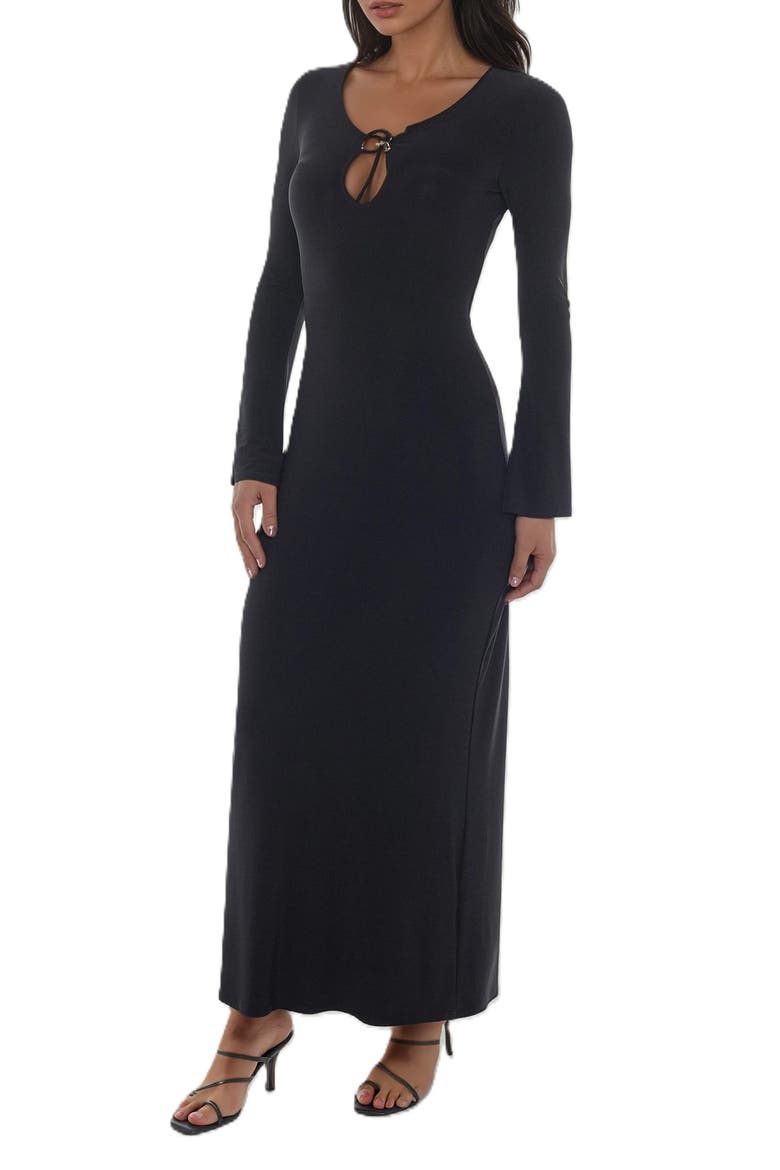 Long Sleeve Keyhole Jersey Maxi Dress, Alternate, color, BLACK