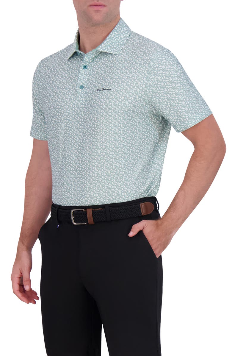 Ben Sherman Geometric Tech Jersey Golf Polo, Alternate, color, Lagoon