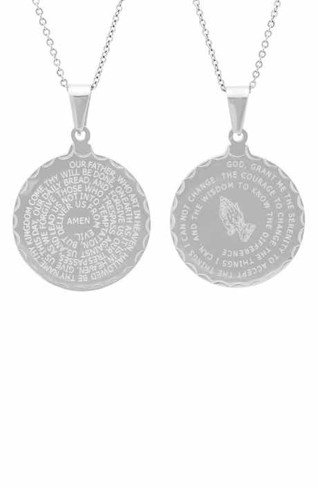 Stainless Steel Double Sided Prayer Pendant Necklace