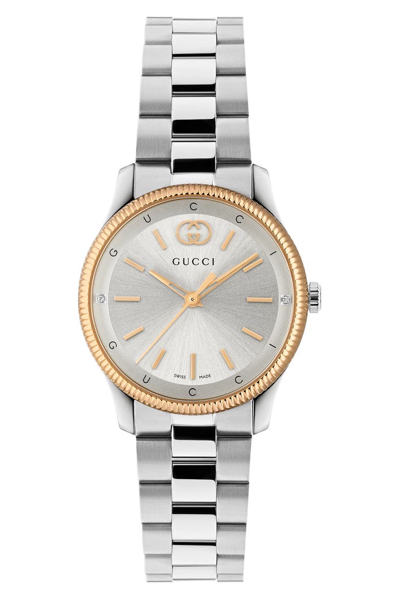 G-Timeless Diamond Slim Bracelet Watch, 29mm, Alternate, color, SILVER/ ROSE GOLD