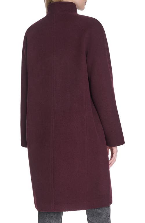Cole Haan Asymmetric Wool Blend Coat In Burgundy