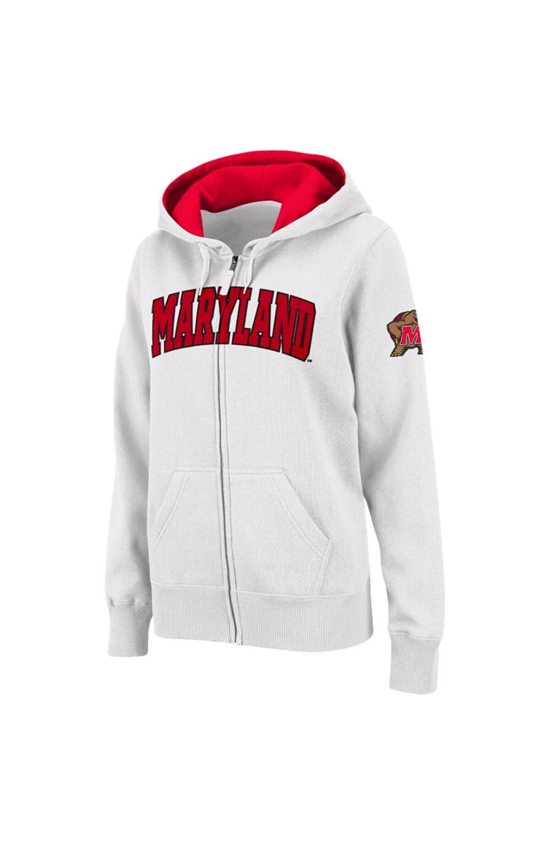 COLOSSEUM Women's Stadium Athletic White Maryland Terrapins Arched Name Full-Zip Hoodie, Main, color, 
