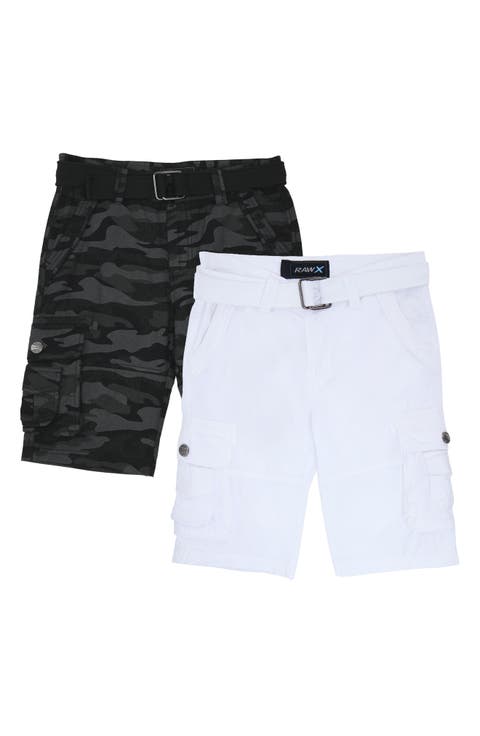 Kids' 2-Pack Belted Twill Cargo Shorts
