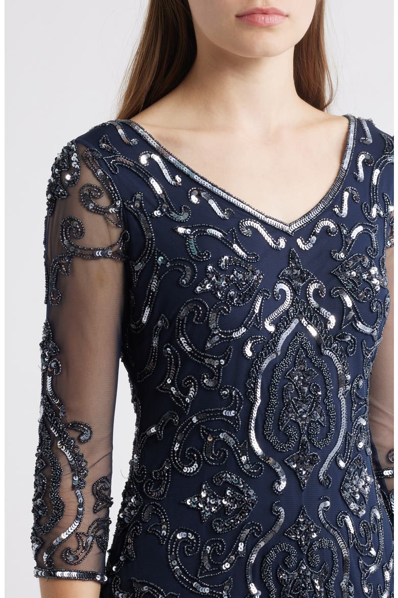 Sequin & Beaded Cocktail Sheath Dress, Alternate, color, CARBON