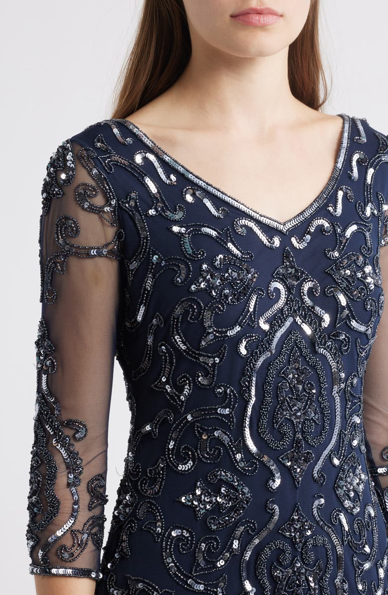 Pisarro Nights Sequin & Beaded Cocktail Sheath Dress, Alternate, color, Carbon