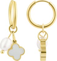 Adornia Freshwater Pearl & Clover Hoop Earrings