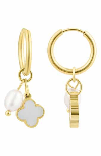 Freshwater Pearl & Clover Hoop Earrings