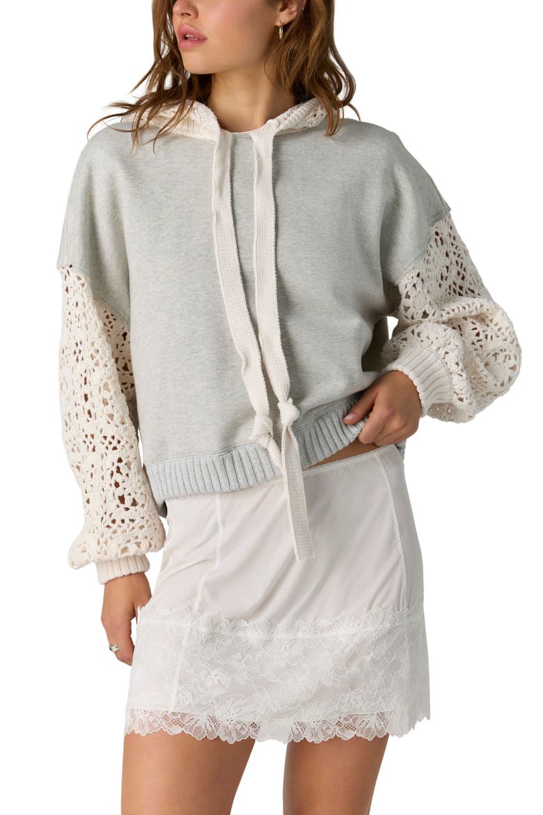 Laced In Crochet Sleeve Hoodie, Main, color, HEATHER GREY COMBO