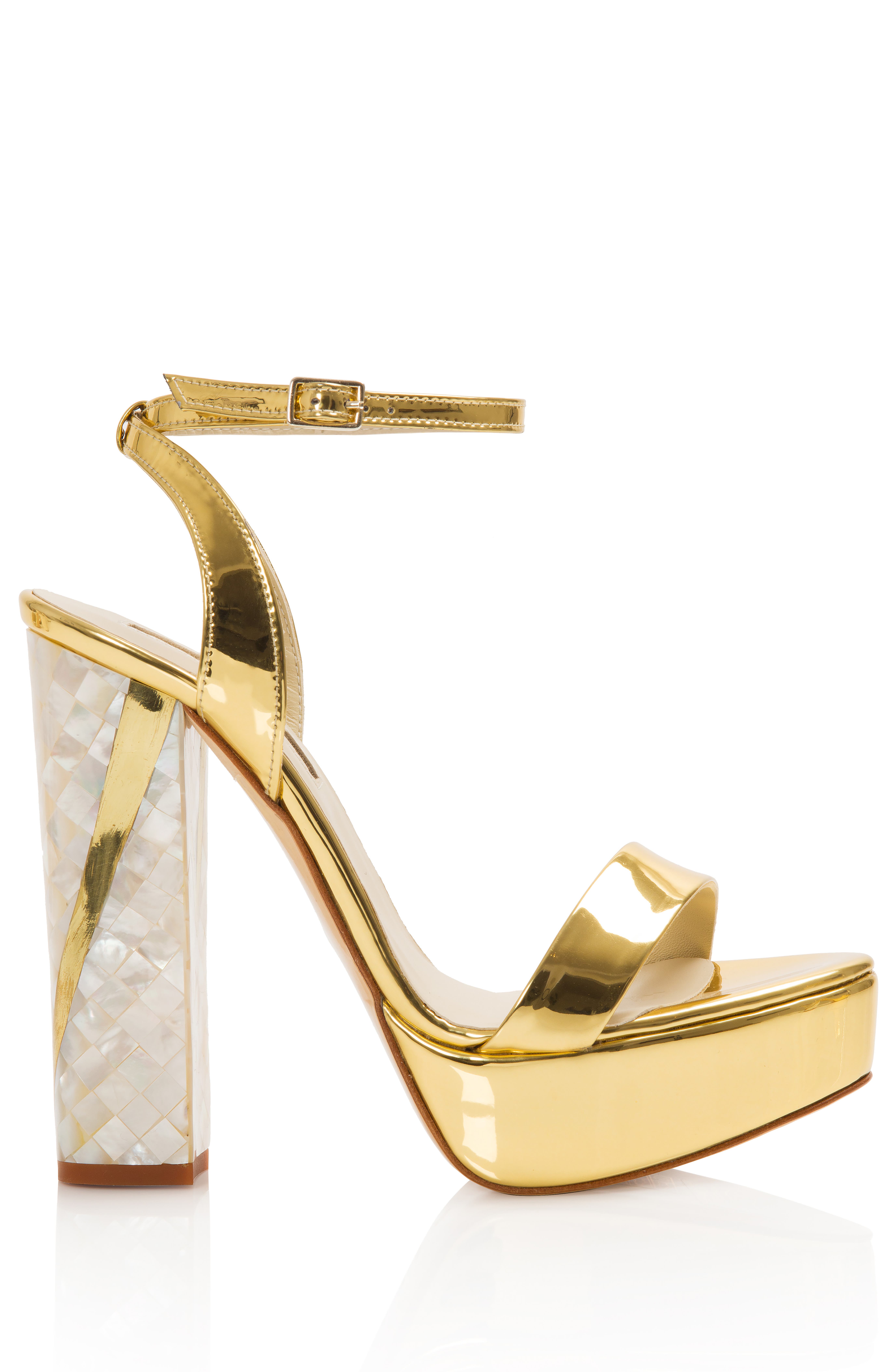 Tyra  Ankle Strap Pearl Heel Sandal, Main, color, Gold