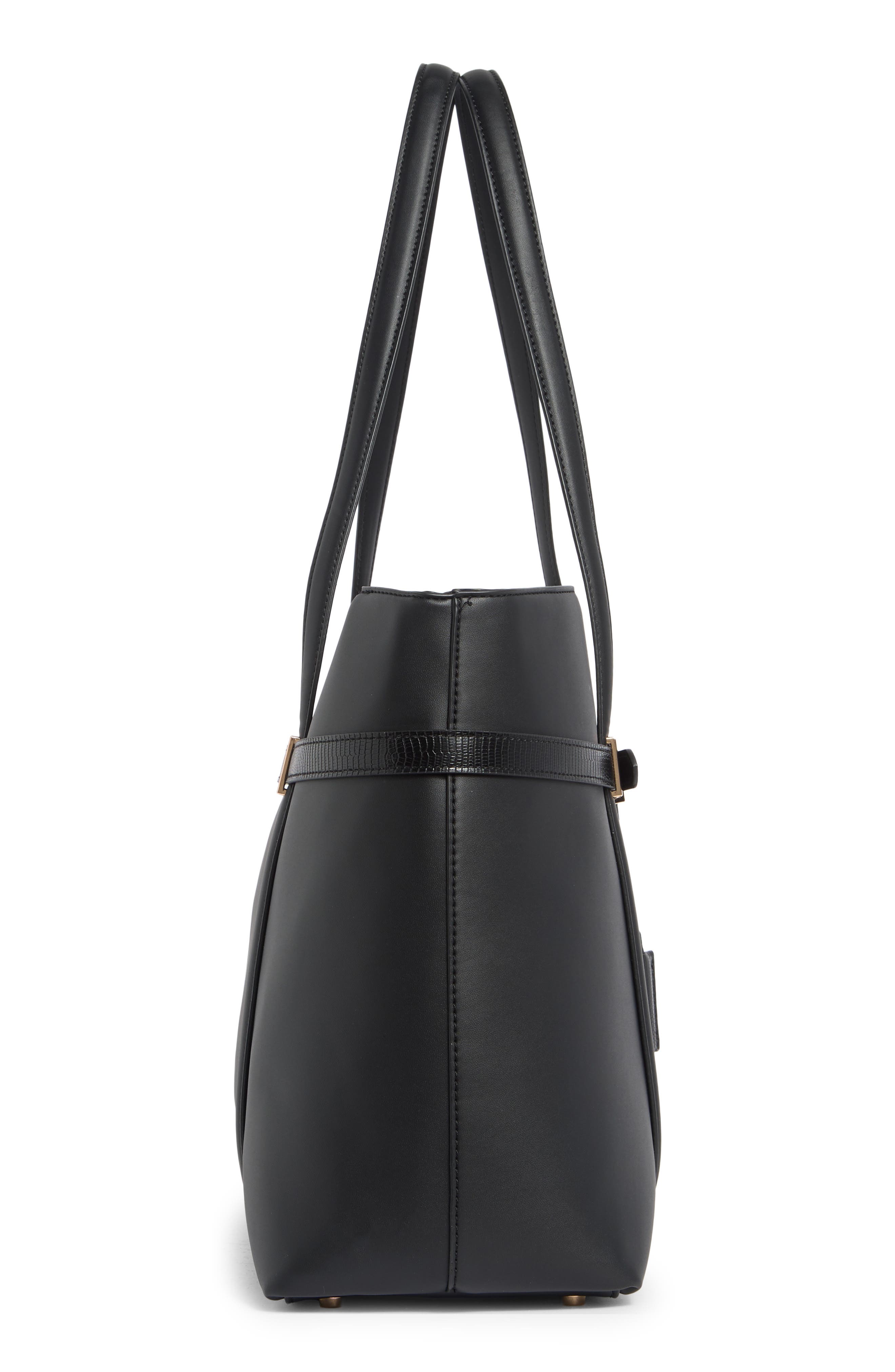 Buckle Faux Leather Tote, Alternate, color, BLACK/BLACK