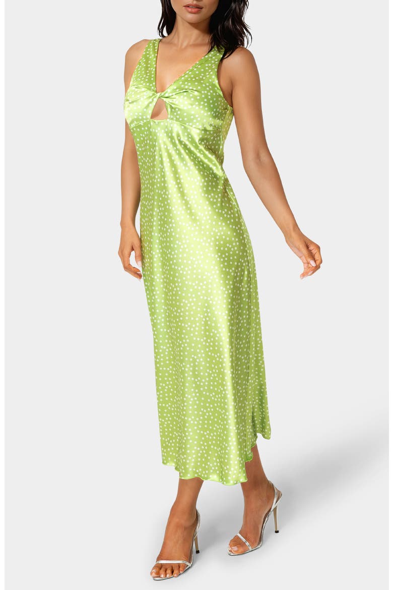 Swiss Dot Twist Keyhole Slipdress, Alternate, color, GREEN/ WHITE