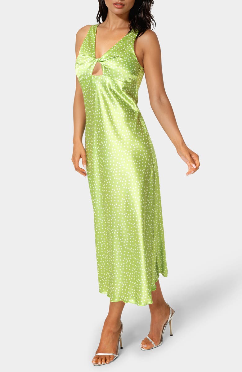 bebe Swiss Dot Twist Keyhole Slipdress, Alternate, color,