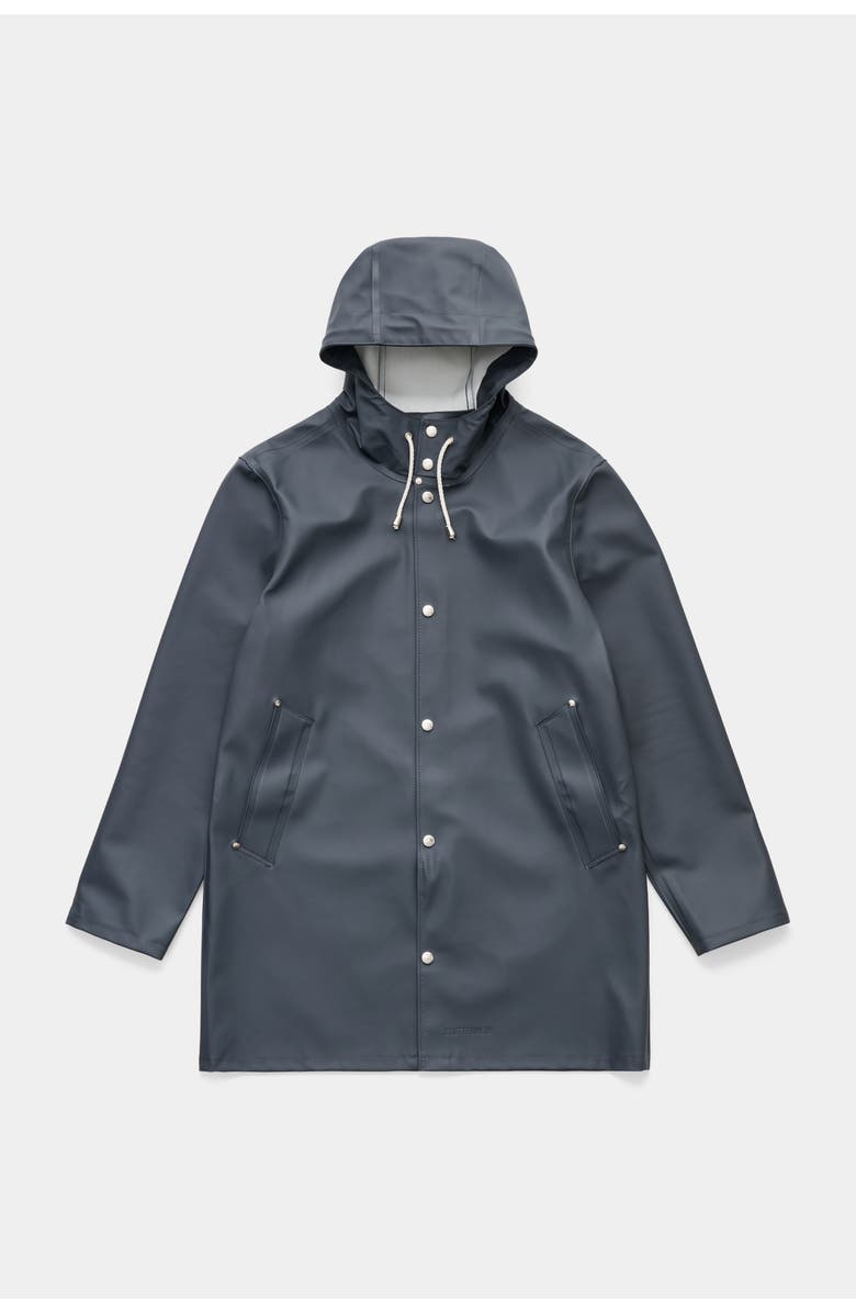 Stutterheim Stockholm Long Sleeve Hooded Raincoat, Alternate, color, Charcoal