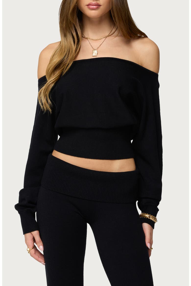 Skyla Off the Shoulder Crop Sweater, Main, color, BLACK