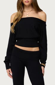 EDIKTED Skyla Off the Shoulder Crop Sweater