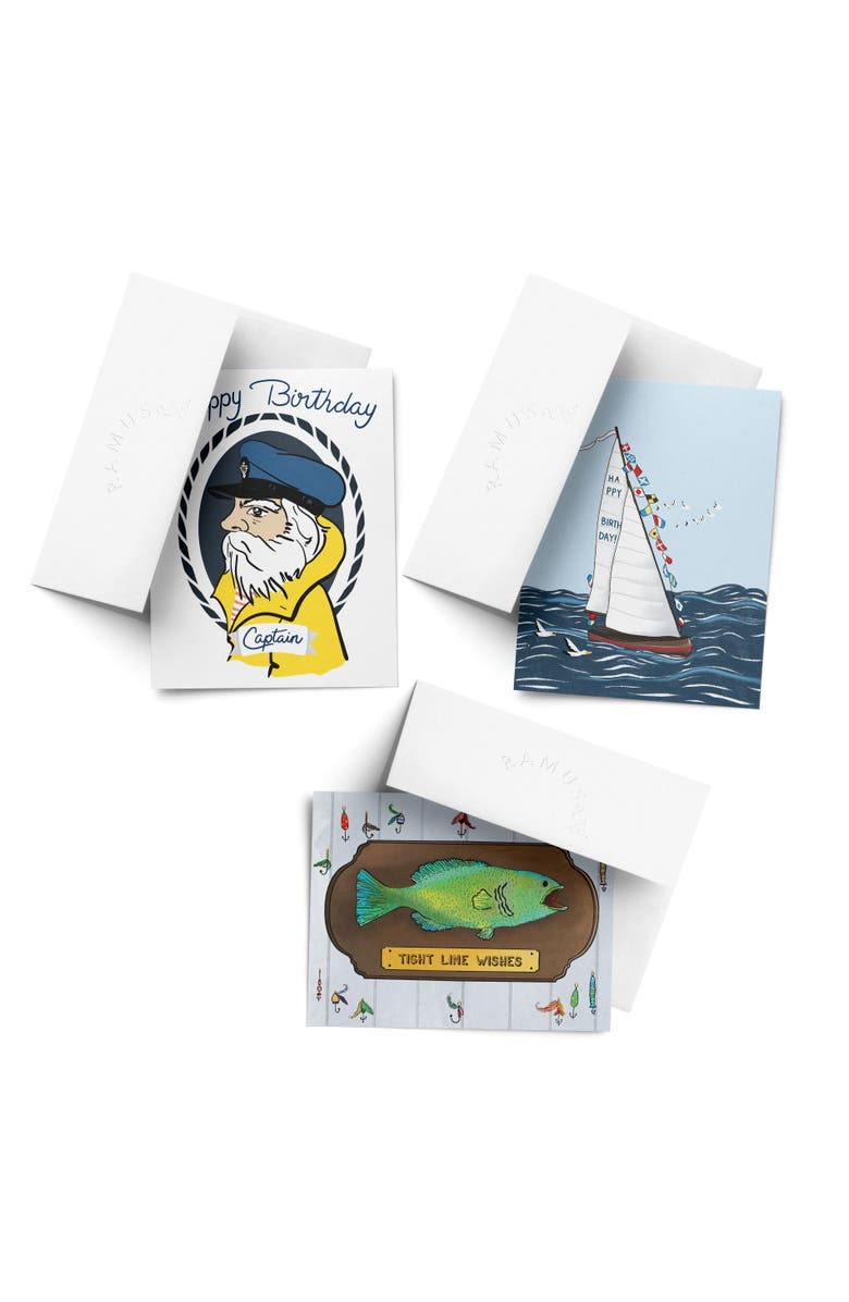 Ramus & Co Birthday Assorted Greeting Card Pack (3ct) "Captain, Fish, Boat", Main, color, Multi-Pack