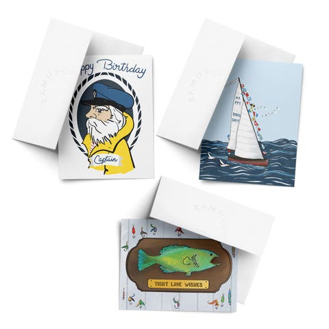Birthday Assorted Greeting Card Pack (3ct) "Captain, Fish, Boat"