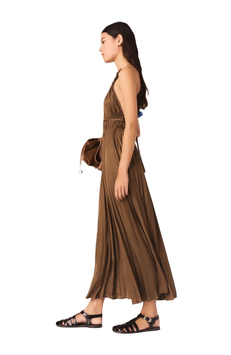 maje Pleated maxi dress, Alternate, color, Brown