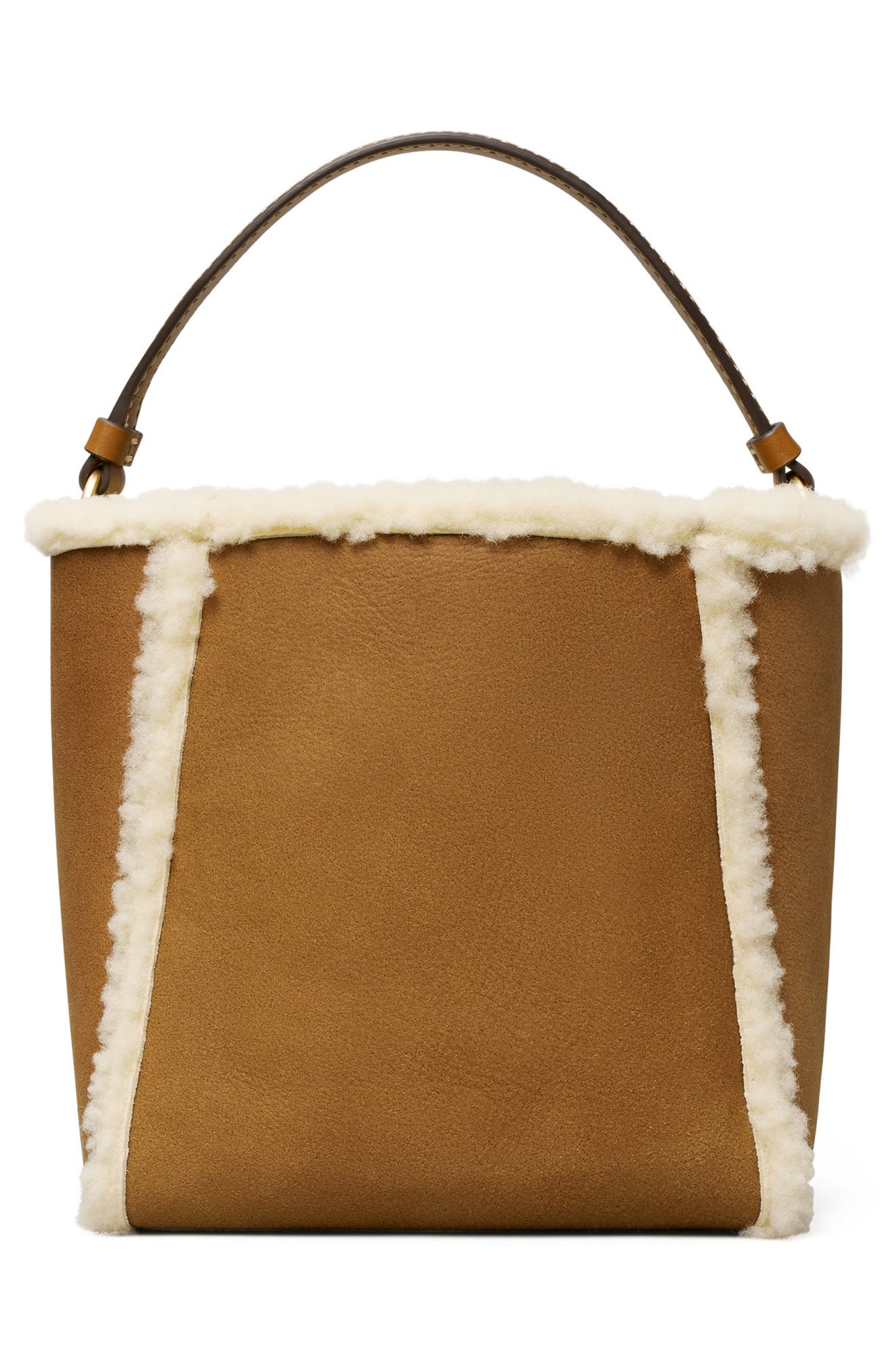 Tory Burch Small McGraw Genuine Shearling Bucket Bag, Alternate, color, 
