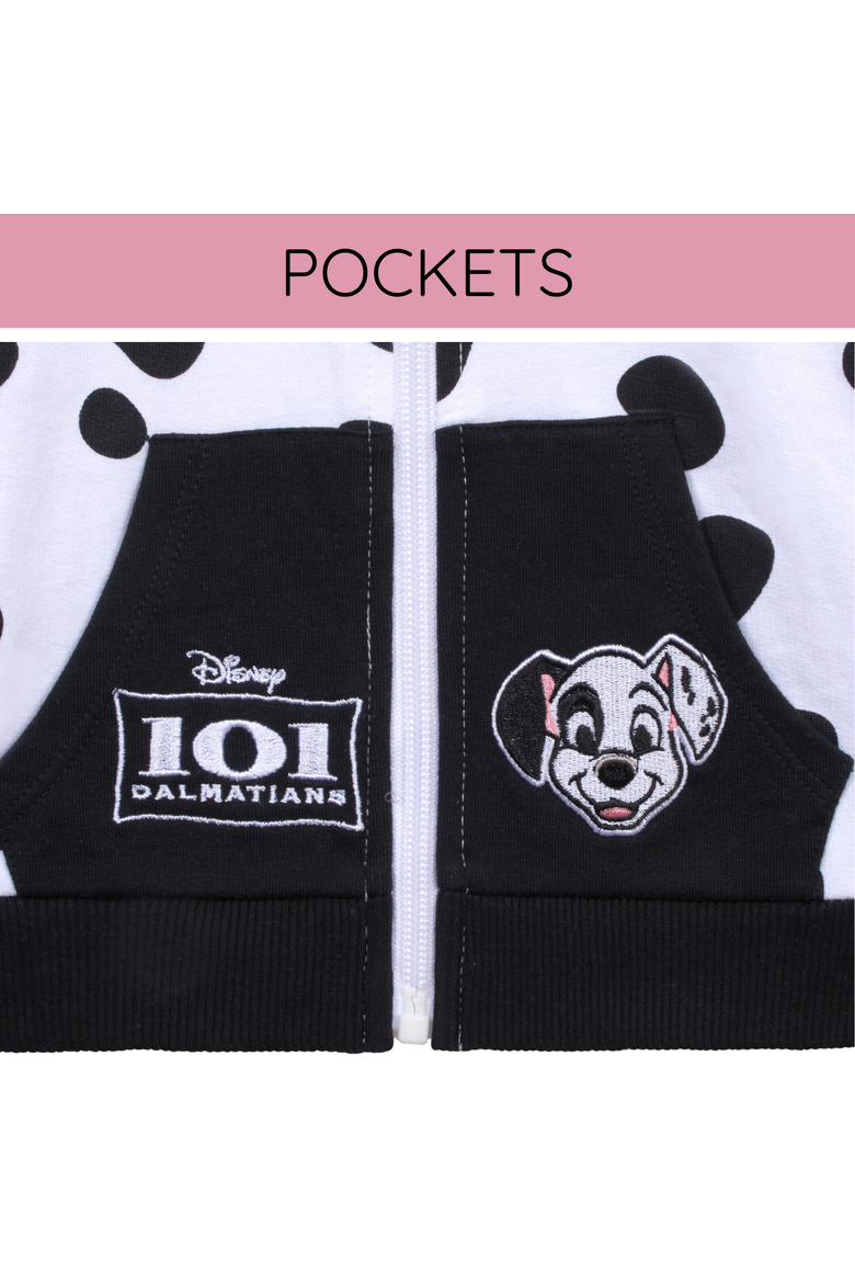 101 Dalmatians Patch Cosplay Fleece Zip-Up Hoodie, Alternate, color, Patch White Black
