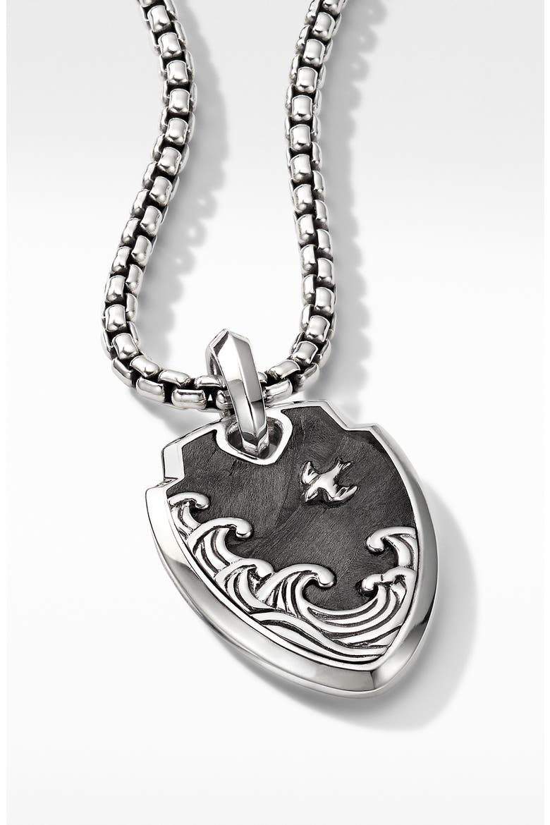 Waves Shield Pendant with Forged Carbon, Alternate, color, SILVER/ FORGED CARBON