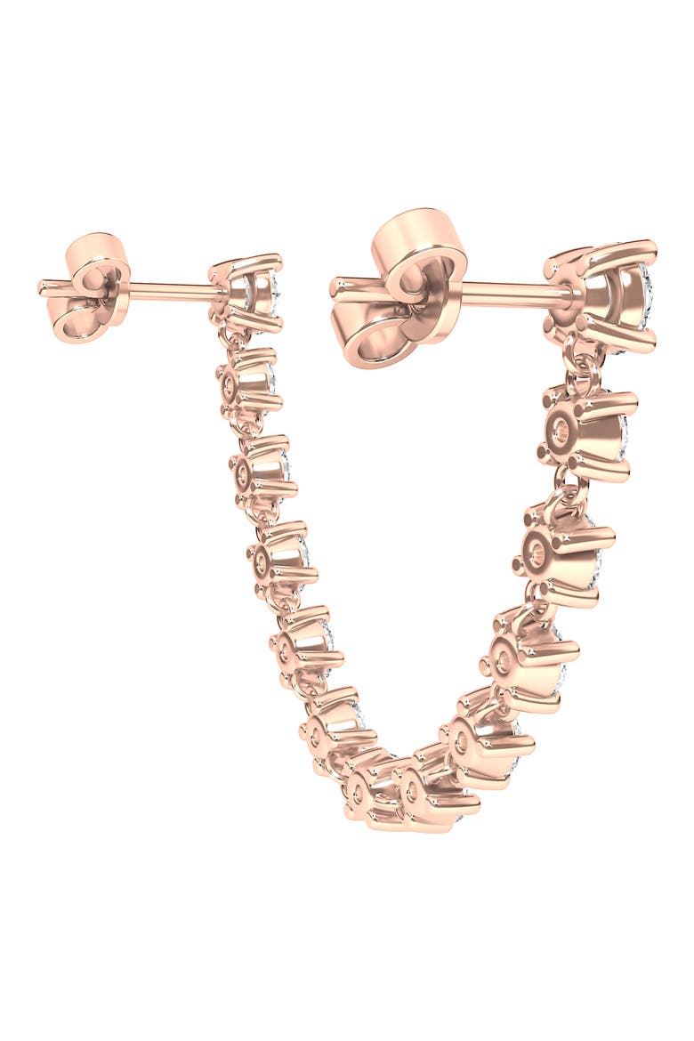 Lab Created Diamond Rope Chain Single Earring with Two Round Studs, Alternate, color, 18K ROSE GOLD