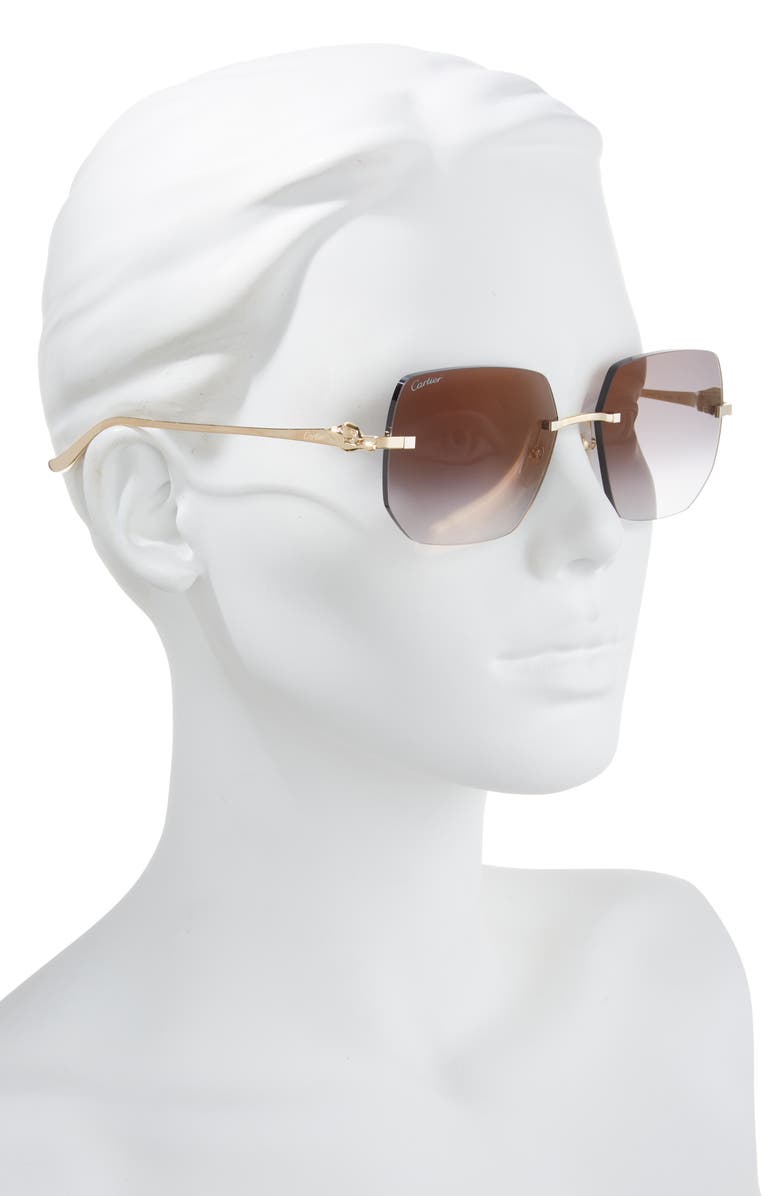 Cartier 55mm Gradient Rimless Rectangular Sunglasses, Alternate, color, 