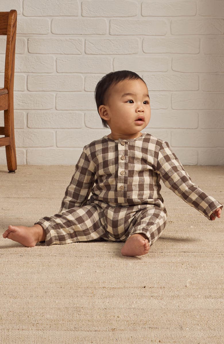 Rylee + Cru Check Linen Blend Romper, Alternate, color, 