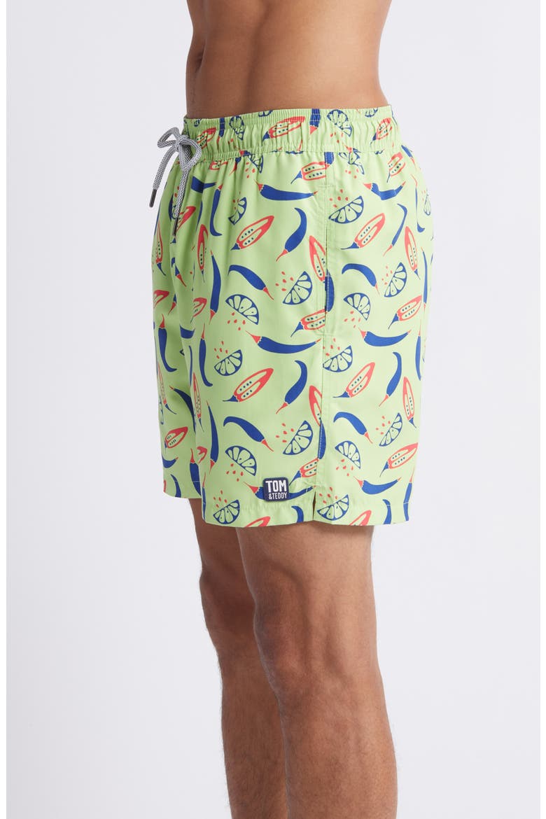 Chilli Print Performance Swim Trunks, Alternate, color, LIME/ BLUE
