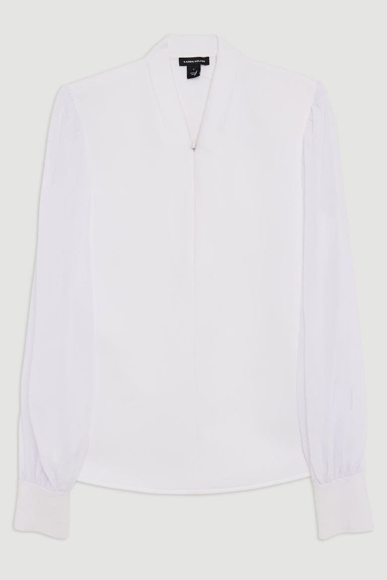 Zip Detail Chiffon Sleeve Knit Top, Alternate, color, Ivory