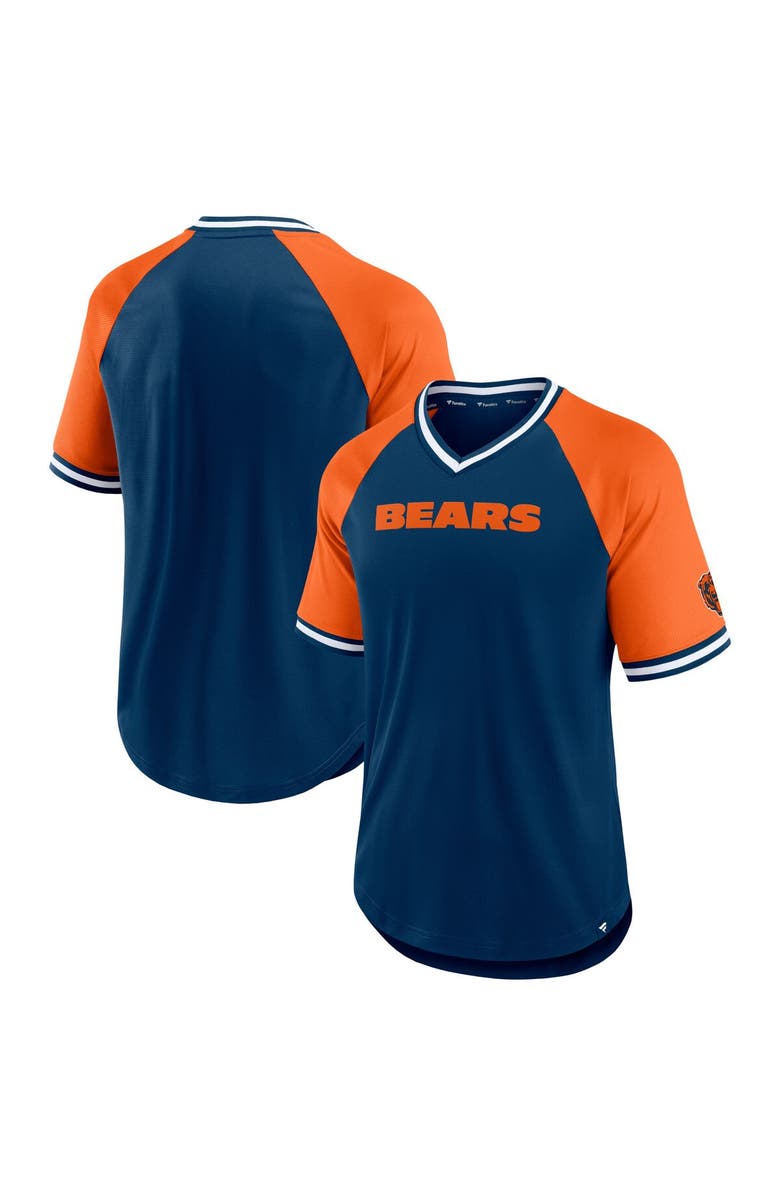 FANATICS Men's Fanatics Branded Navy/Orange Chicago Bears Second Wind Raglan V-Neck T-Shirt, Main, color, Navy