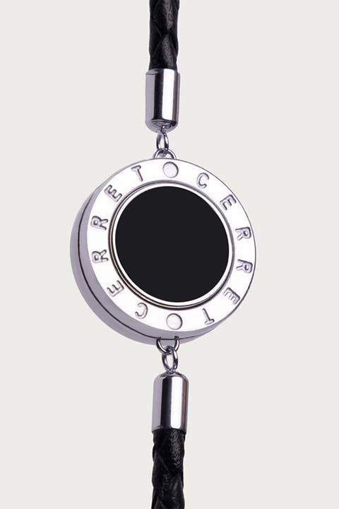 Silver 925 Plated Leather Strap With Black Enamel Luxury Safety Bracelet