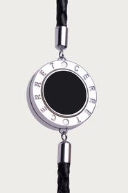CERRET Silver 925 Plated Leather Strap With Black Enamel Luxury Safety Bracelet