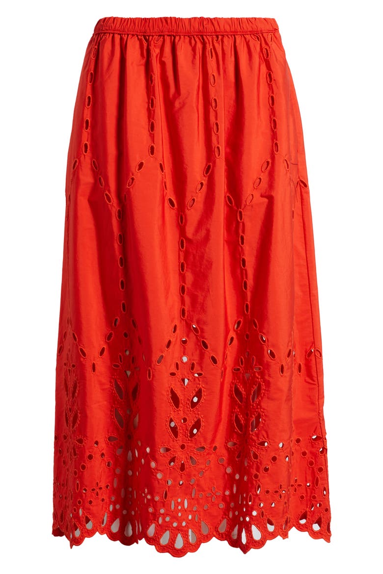 Embroidered Midi Skirt, Alternate, color, WILD POPPY