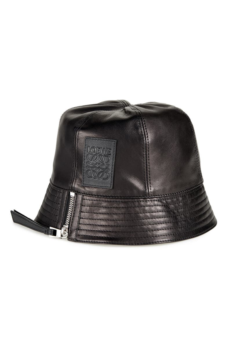 Loewe Logo Patch Leather Bucket Hat, Main, color,