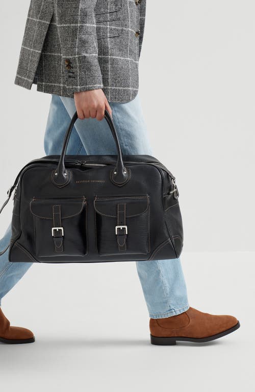 Brunello Cucinelli Grained Calfskin Weekender Bag In Black