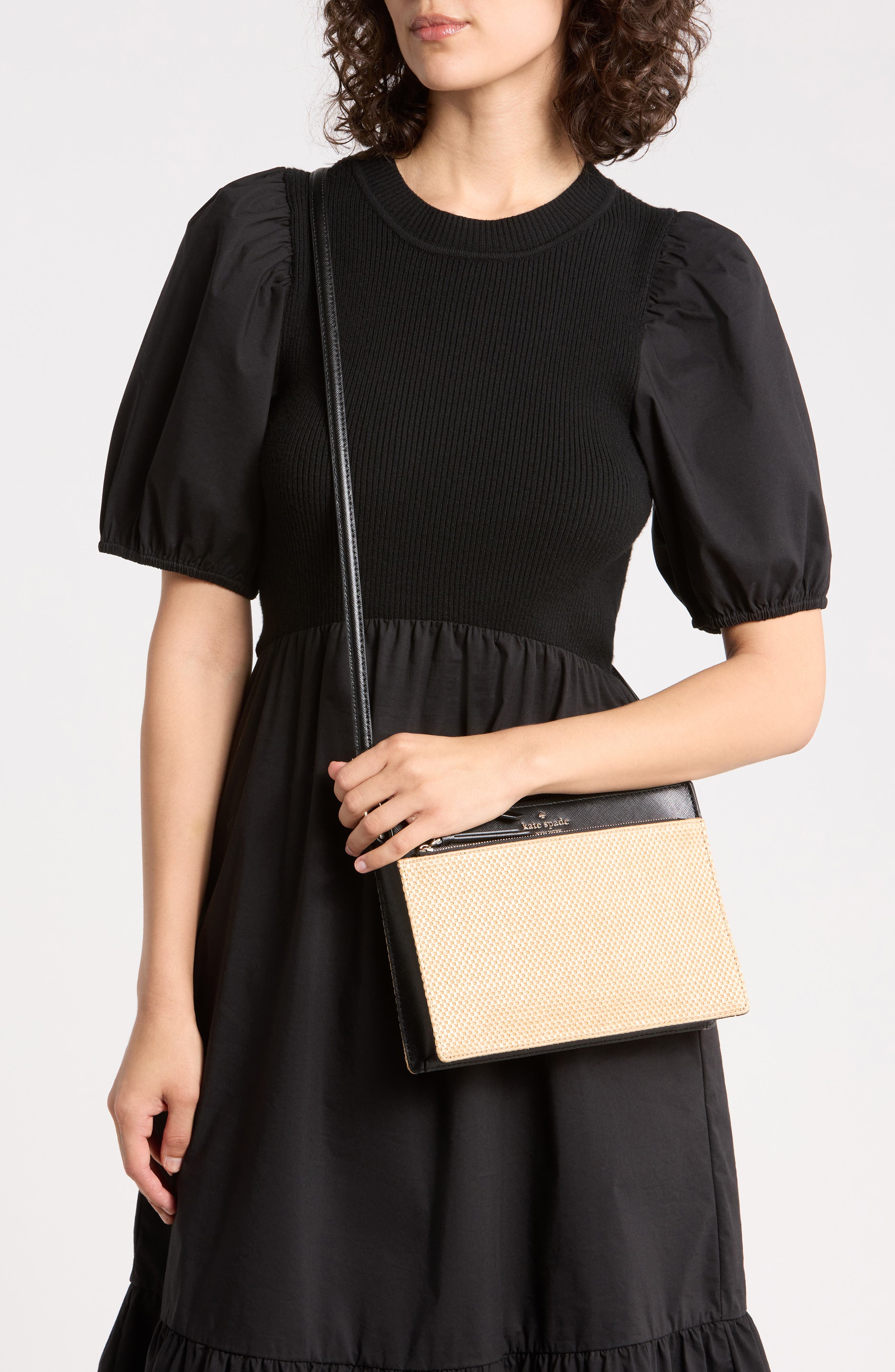 美品 kate spade キャメロン ストリート ゾーイー ベージュ×ブラック cameron straw crossbody bag (Women) | Nordstromrack