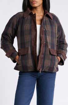 Plaid Quilted Barn Jacket with Faux Suede Trim