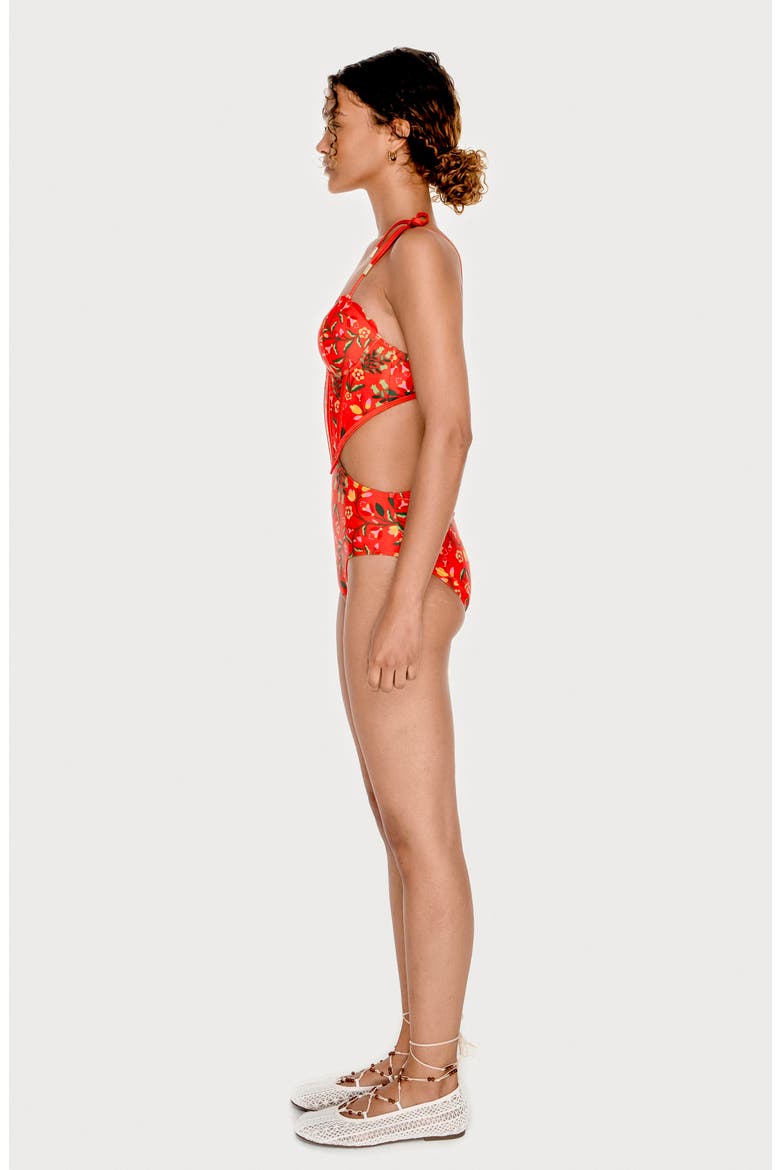 Scarlet Bloom One-Piece Swimsuit, Alternate, color, Red