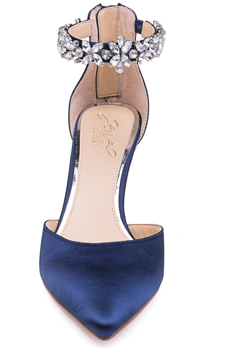 Jewel Badgley Mischka Raleigh Pointed Toe Ankle Strap Pump, Alternate, color, Navy Satin