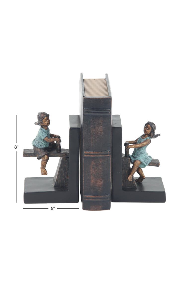 Brown Polystone People Bookends with Swing Set - Set of 2, Alternate, color, DARK BROWN