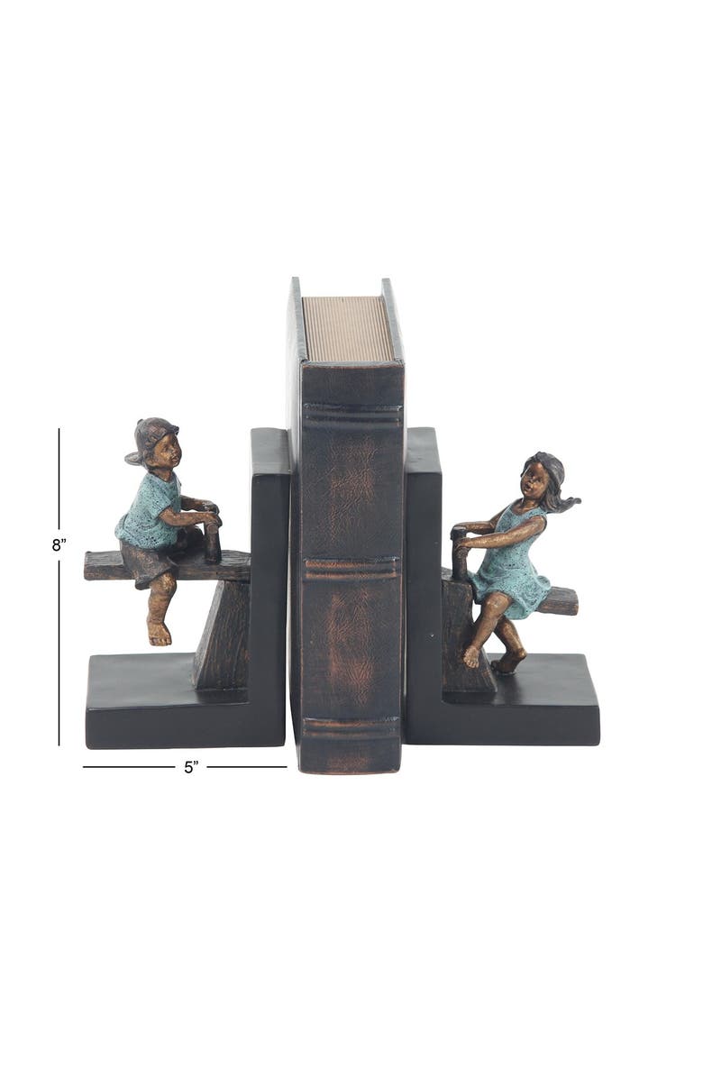 WILLOW ROW Brown Polystone People Bookends with Swing Set - Set of 2, Alternate, color,
