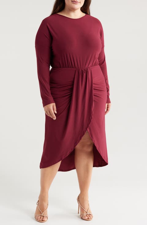 Wrap Skirt Long Sleeve Jersey Dress