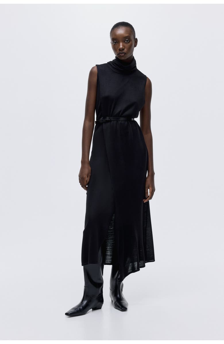 H&M Scarf-collar Dress, Alternate, color, Black