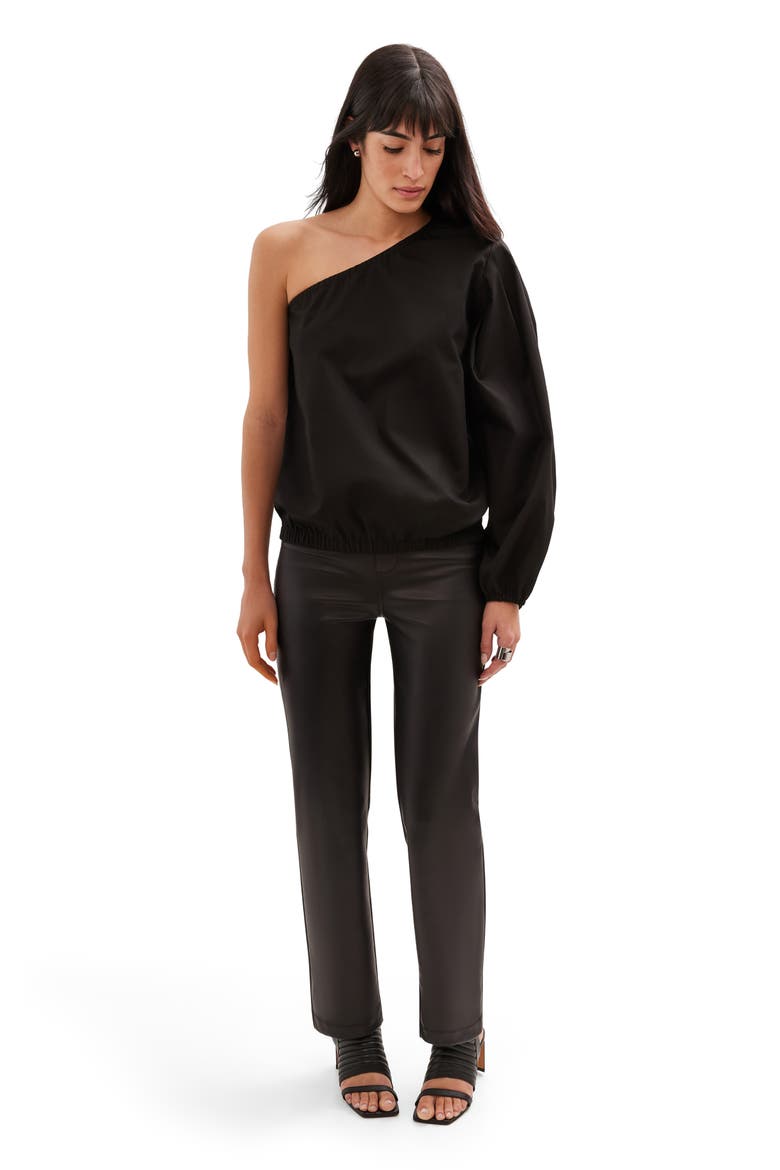 Garfield One-Shoulder Cotton Poplin Top, Alternate, color, BLACK